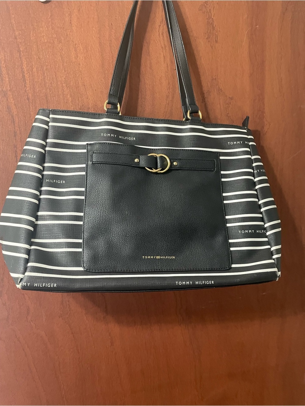 Tommy Hilfiger Black & White Striped Tote Bag. Great travel bag also.  Large.